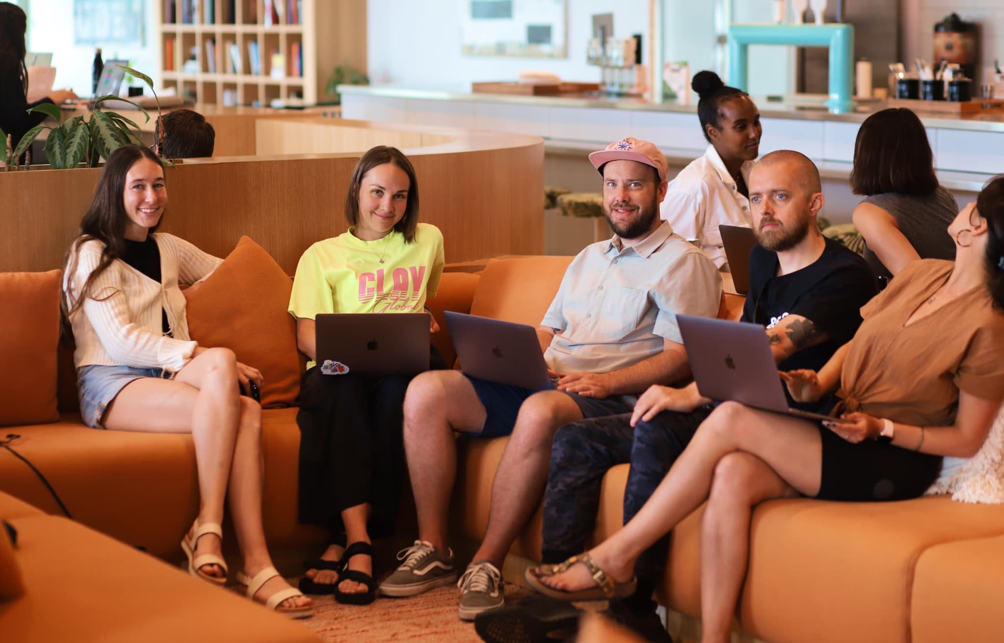 Team members collaborating in a modern office space